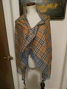 Authentic Burberry Colorblock Classic Check Scarf Azure Blue - Picture 1 of 9