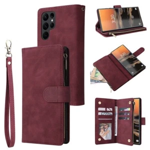 For Samsung Galaxy S25 Ultra S24 S23 S22FE Case Phone Case Zipper Leather Wallet - Picture 1 of 9