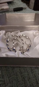 KARIS LAPIS LAZULI HOOP EARRINGS IN PLATINUM BOND AND STAINLESS STEEL 6.85 ctw - Picture 1 of 4