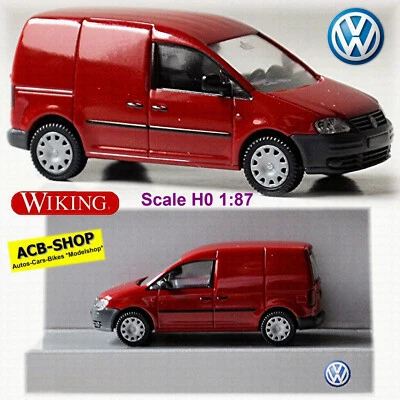 VW Volkswagen Caddy III Scatola 2003 Tipo 2K Scuro Red 1:87 Wiking Werbemodel - Immagine 1 di 4