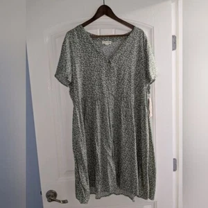 Indigo Rose 2X Grün Blumen Kleid Knopfleiste Kurzarm - Bild 1 von 7