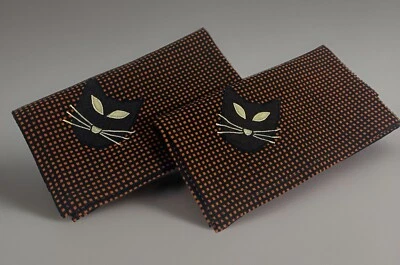 Halloween Black Cat Napkins Set Of 2 Orange & Black Checkered - Image 1 of 4