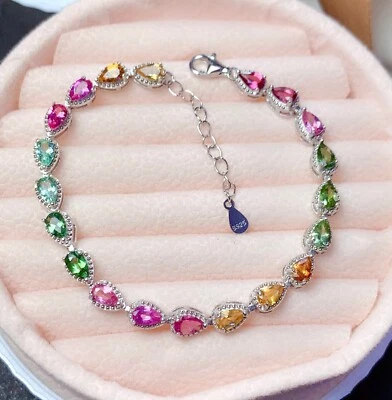 New Rainbow Multi Color Garnet Peridot Citrine Gems Solid Silver Charm Bracelet - Image 1 of 4