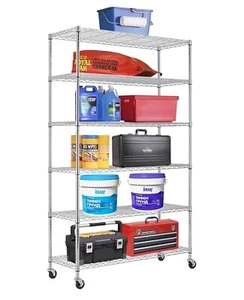 NEW 6 Tier Wire Shelving Unit, Heavy Duty Adjustable Metal Shelf Rack Chrome - Picture 1 of 7