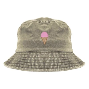 Ice cream cone embroidered bucket hat-khaki - Picture 1 of 2