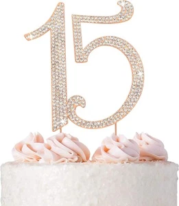 15 Cake Topper - Premium Rose Gold Metal - 15th Birthday or Anniversary... - Picture 1 of 9