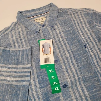 Weatherproof Vintage Washable Linen Chambray Striped Shirt XL - Image 1 of 4