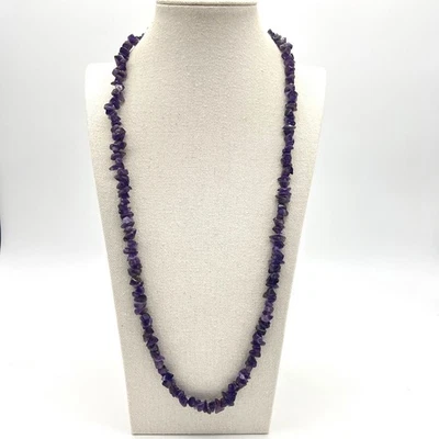 Colar de contas de ametista vintage pedra preciosa roxa feito à mão joia boho presente - Imagem 1 de 4