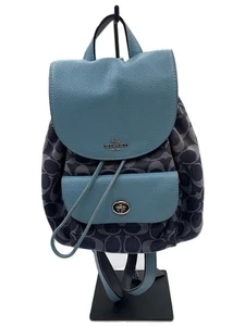 [Excellent+] COACH 3547 Blue Backpack Allover Pattern Classic Canvas Purs Used - Picture 1 of 8