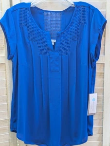 Neu mit Etikett Daniel Rainn Damenbluse "Estefany" blau Spitzendetail Schlitzausschnitt Oberteil Gr. M - Bild 1 von 7