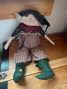 Green & Red Plaid Clothed Confused Christmas Elf Stuffed Folk Art Holiday Doll - - Picture 1 of 10