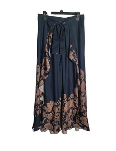 New W/ Tags Reborn Pants W/Maxi Skirt Overlay Ruffle Front Sz S Navy & Floral - Picture 1 of 14