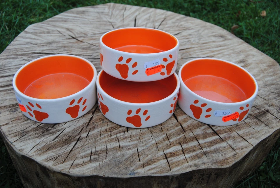 NEU Futternapf Wassernapf Keramik orange Pfötchen 13cm Hundenapf (statt 3,99) - Bild 1 von 1