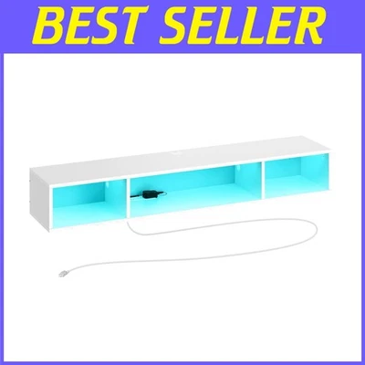 Consola multimedia montada en la pared, soporte de TV flotante, blanca Foto 1 de 4