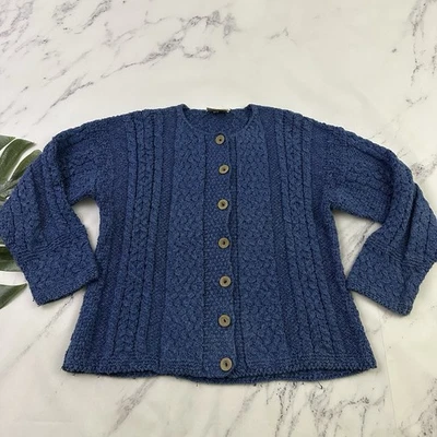 Carraig Donn Mujer Cárdigan Suéter Talla M Azul Lino Algodón Cable Tejido Irlanda Foto 1 de 4