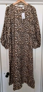 H & M Leopard Animal Print Midi Dress Size S BNWT - Picture 1 of 5