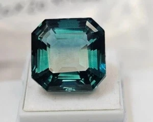 Piedra preciosa suelta natural certificada por EGL turmalina azul verdoso corte Asscher 34+ quilates - Imagen 1 de 9