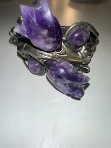 Breathtaking Spratling Silver & Amethyst Flower Cuff-1940’s - Picture 1 of 5