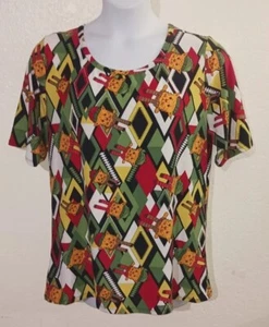 LULAROE*Green Yellow Red Diamond w CATS Top*Size 3XL*LNC*Soft*Short slv - Picture 1 of 8