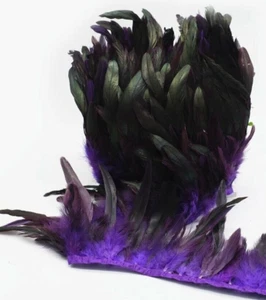 Purple rooster feathers 3mt length 13-16 cm fringe with ribbon, - Picture 1 of 1