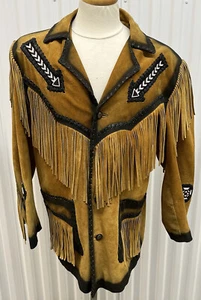 Vintage 3B West Native Suede Jacket L Fringe Beaded Southwest SEE FLAW 24.5x32 - Picture 1 of 16
