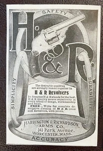 REVÓLVER H&R Harrington&Richardson Co. Worcester, anuncio impreso pistola/pistola de colección masiva 1904 - Imagen 1 de 1