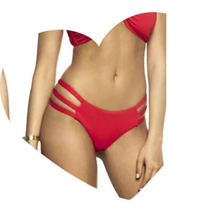 NWT RISE CITY SWIMWEAR "REMY" RED PINK STRAPPY CHEEKY BIKINI BOTTOMS L - Picture 1 of 8