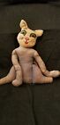 ANTIQUE CALICO CAT CLOTH FABRIC STUFFED DOLL HAND EMBROIDERED 16"