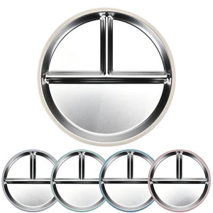1x Stainless Steel Kids Plate with Three Compartments for Vegetables Fruits Meat - Picture 1 of 17