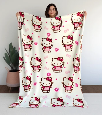 Sanrio Hello Kitty Pink Daisy Velvet Plush Throw Blanket 50"x70" All Over Design - Image 1 of 4