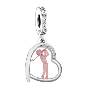 Sterlingsilber 925 Golf Golfer Mutter Vater Bruder Sohn Liebe Herz hängen Charm Perle - Bild 1 von 1