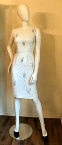 VINTAGE 1960's White Rhinestone Beaded Cocktail DRESS by Five Thirty PM size S - Picture 1 of 10
