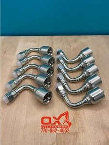 10 Parker Style 13943-6-4 Hydraulic Hose Crimp Fittings 1/4” Hose X 3/8” FJIC 90 - Picture 1 of 3