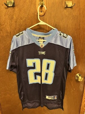 Camiseta Chris Johnson Tennessee Titans Azul Reebok NFL #28 CJ2K • Juvenil Grande Foto 1 de 3