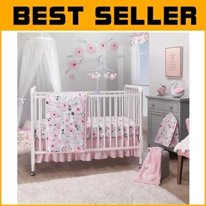 Blossom Pink Watercolor Floral 3-Piece Baby Crib Bedding Set - Elegant Nursery - Picture 1 of 2