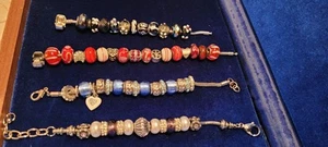 Vintage Mod Bracelet Lot Of 4.sliding Glass &metal Charms - Picture 1 of 11