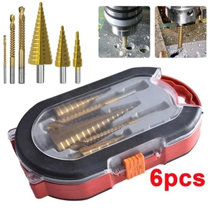 6Pcs Cone Drill Bit Titanium Nitride Coat Metal Hole Cutter Spiral Step ∂ - Picture 1 of 14