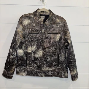 Chico Jacke goldgrau metallic gefüttert Größe 2 (12/14) durchgehender Reißverschluss, Reißverschlusstaschen - Bild 1 von 6