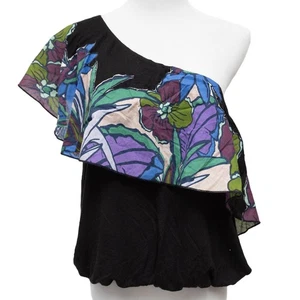 Free People Annka One Shoulder Black Summer Floral Knit Top Size Large - Picture 1 of 8