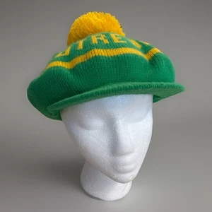 Vintage 70er Notre Dame Fighting Irish Strick Efeu Zeitungsjunge Bommel Mütze Kappe grün gelb USA - Bild 1 von 6