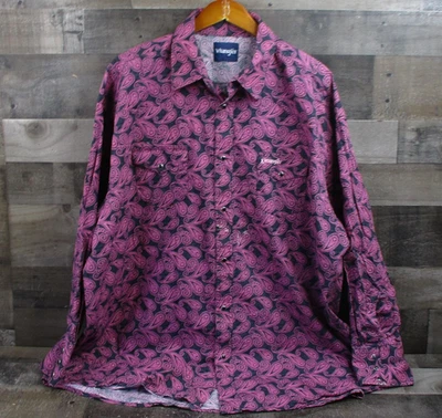Camisa Wrangler Para Hombres Grande Rosa Paisley Perla A Presión Western Rodeo Vaquero Foto 1 de 4