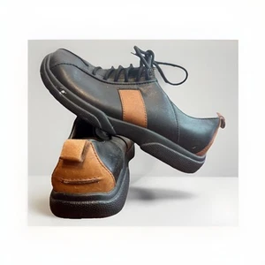 EUC Vintage Simple Shoes Black Brown Leather Bowling Style Wide Toe Boho Hippie - Picture 1 of 11