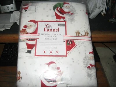 NUEVO Juego de sábanas dobles de franela orgánica Pottery Barn Kids HERITAGE SANTA *Navidad Foto 1 de 2