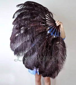 LARGE OSTRICH FAN - BLACK Feathers 50" x 30" Sally Rand/Burlesque/Costume/Show - Picture 1 of 1