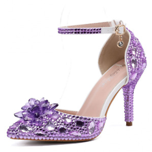 Womens Stiletto Heel Pointed Toe Chic Rhinestone Wedding Dress Shoes Elegant