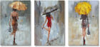 Paris Pretty Fashion Umbrella Women. Wrapped Giclee Canvas Set 16hx12w x3 Panels