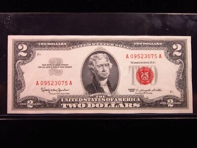 USA $2 1963 A09523075A # UNITED STATES Note RED Seal Jefferson Dollars Money - Image 1 of 3