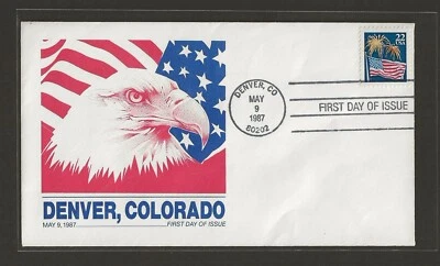 1987 US 22c Denver CO American Flag & Bald Eagle FDC Unaddressed Scott #2276 - Image 1 of 2