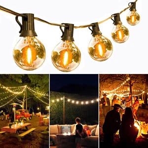 50/100FT LED OUTDOOR FESTOON STRING LIGHTS MAINS POWERED WITH G40 BULBS GARDEN - Picture 1 of 15