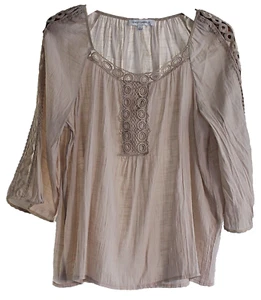 Emily Daniels - 70s-Style Embroidered Peasant Top, Beige - sz Large - EUC - Picture 1 of 9